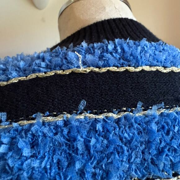 Cider Blue Black Striped Cropped Cardigan Gold Buttons Women’s Medium - Picture 10 of 13